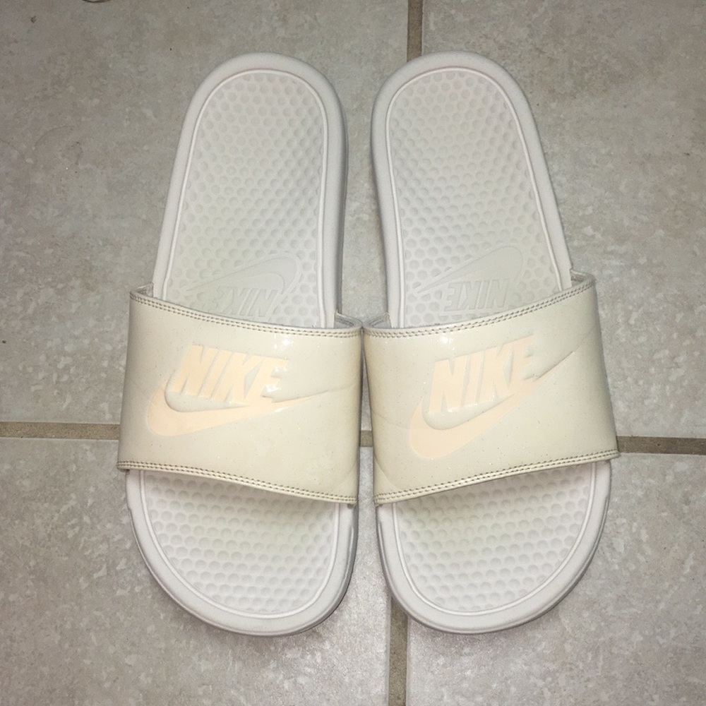 White and Cream Nike Slides